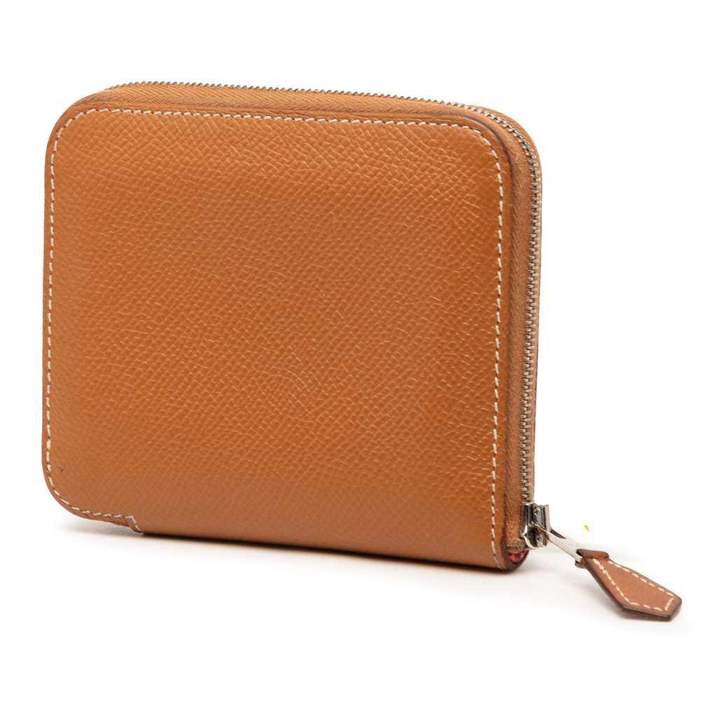 Hermès Epsom Silk In Compact Wallet Brown Leather Good condition - Back View
