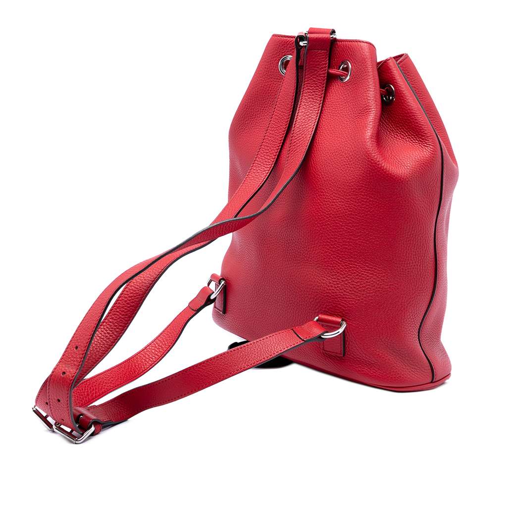 Gucci Small Pebbled Calfskin Soho Drawstring Backpack Red Leather Good condition - Back View