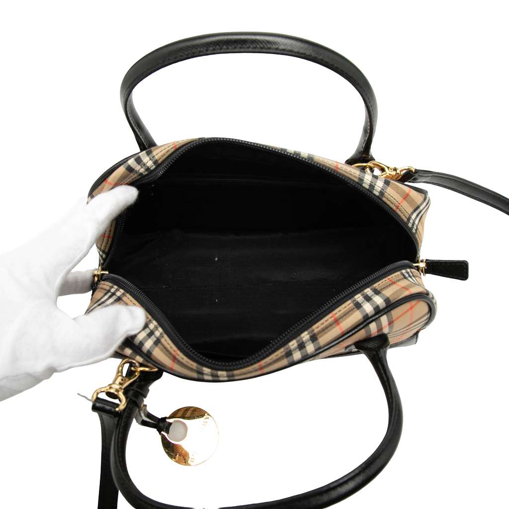 Burberry Haymarket Check Canvas Satchel Beige Canvas Good condition - Model View