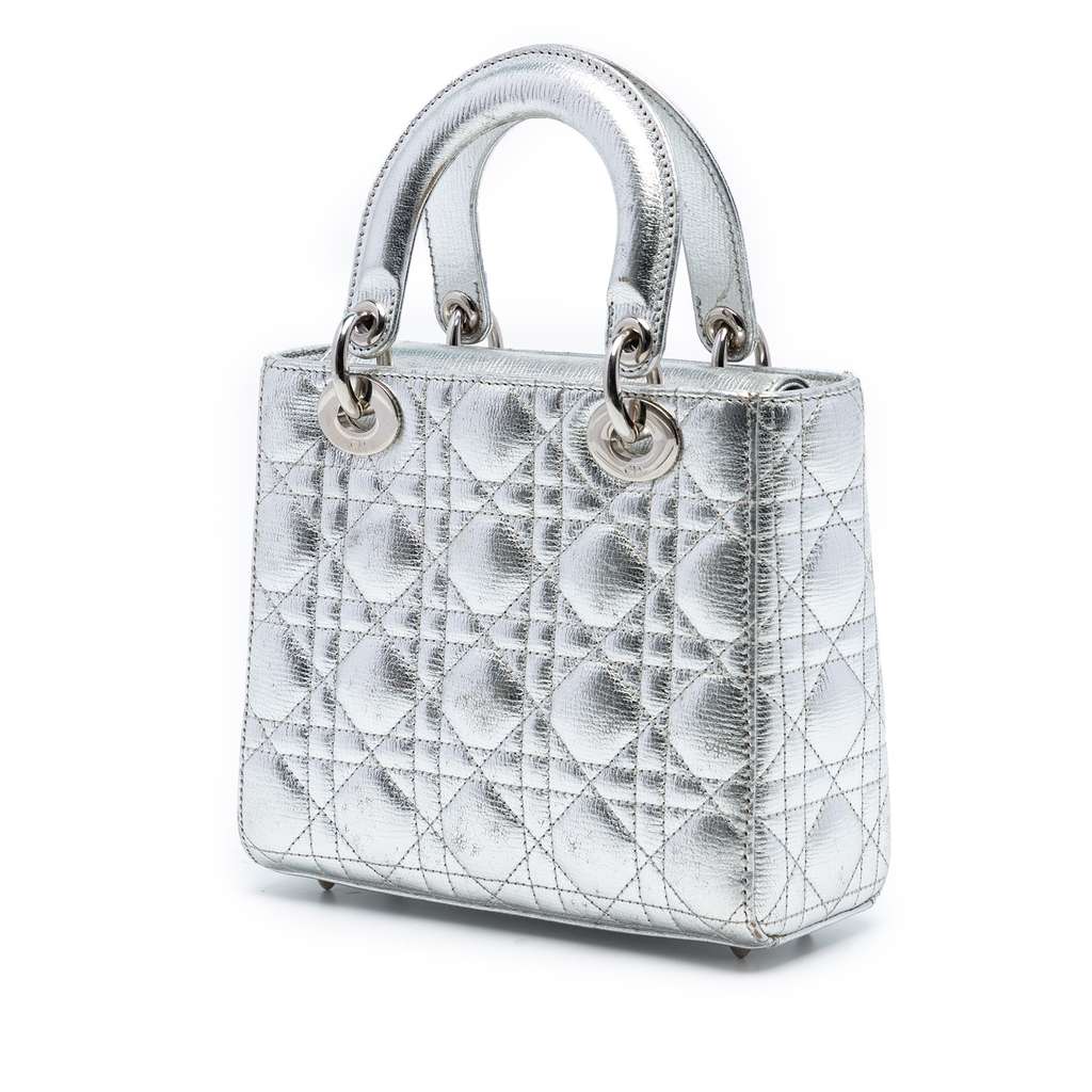 Dior Small Metallic Lambskin Cannage My ABCDior Lady Dior Silver Leather Good condition - Back View