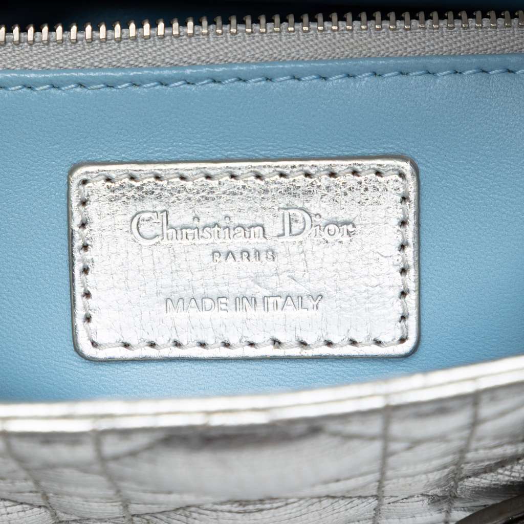 Dior Small Metallic Lambskin Cannage My ABCDior Lady Dior Silver Leather Good condition - Box View