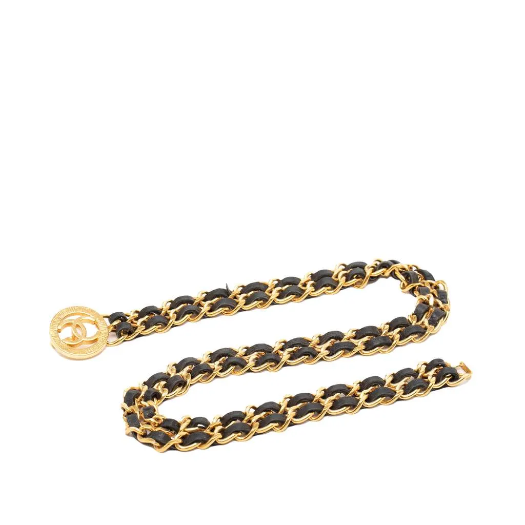 Chanel Gold Plated Leather Woven Double Chain Belt Gold Metal Very good - Front View