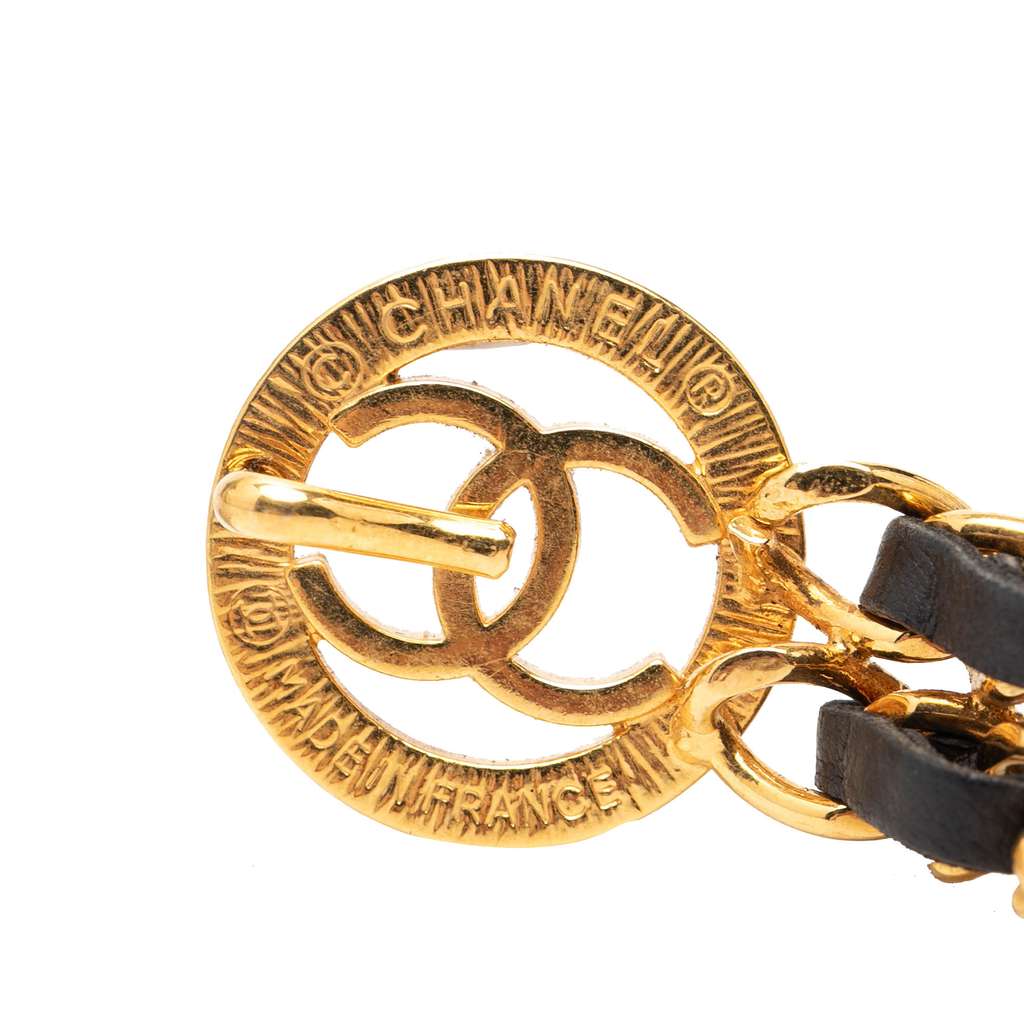 Chanel Gold Plated Leather Woven Double Chain Belt Gold Metal Good condition - Back View