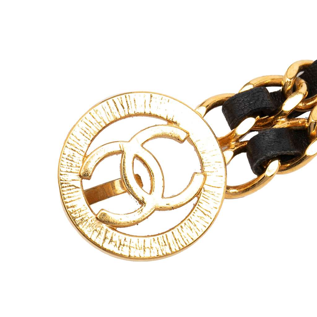 Chanel Gold Plated Leather Woven Double Chain Belt Gold Metal Good condition - Inside View