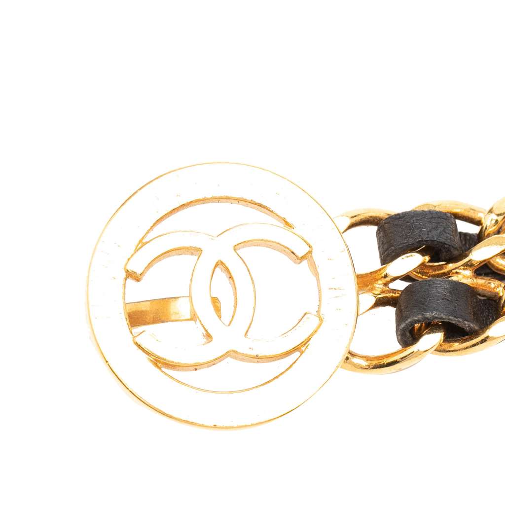 Chanel Gold Plated Leather Woven Double Chain Belt Gold Metal Good condition - Model View