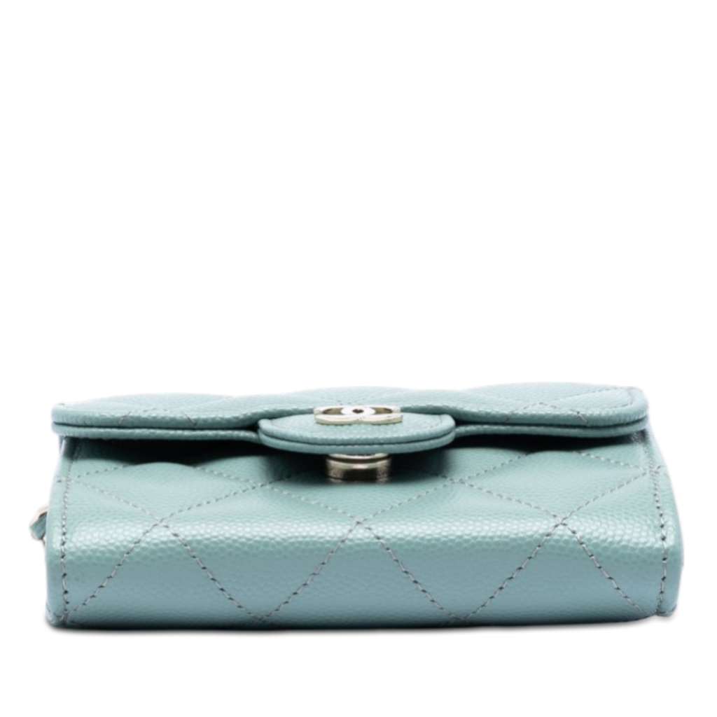 Chanel CC Quilted Caviar Flap Card Holder On Chain Blue Leather Good condition - Inside View