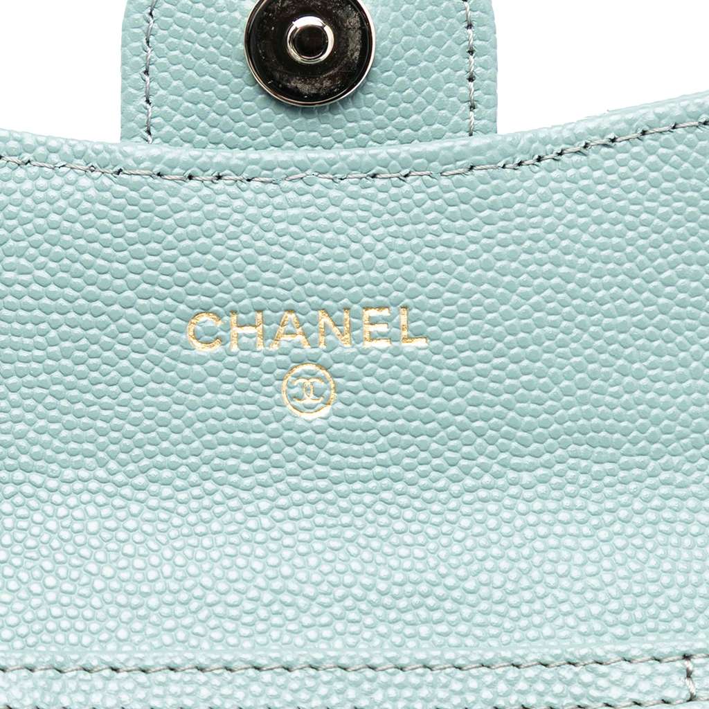 Chanel CC Quilted Caviar Flap Card Holder On Chain Blue Leather Good condition - Box View