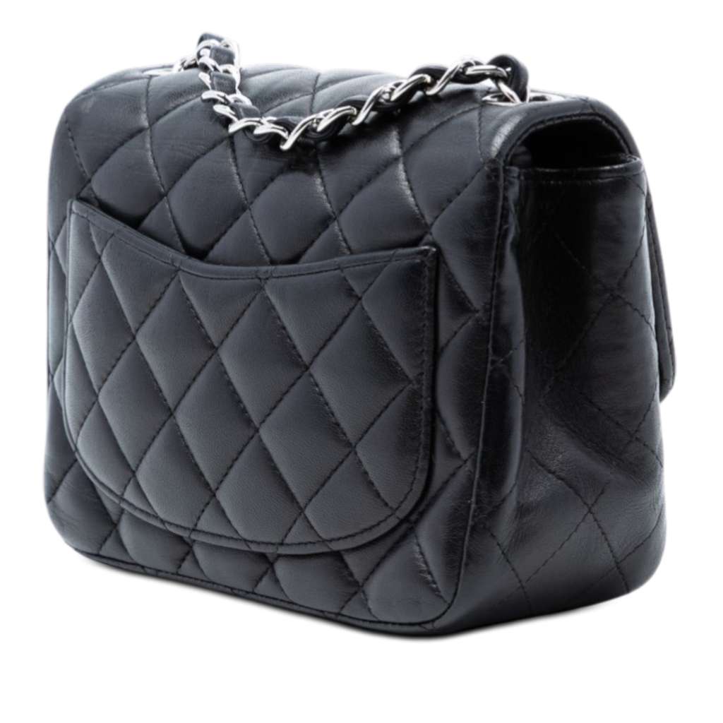 Chanel Mini Square Classic Lambskin Single Flap Black Leather Good condition - Back View