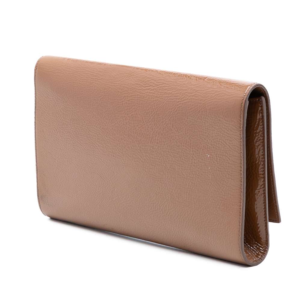 Saint Laurent Large Textured Patent Monogram Belle De Jour Clutch Brown Leather Good condition - Back View