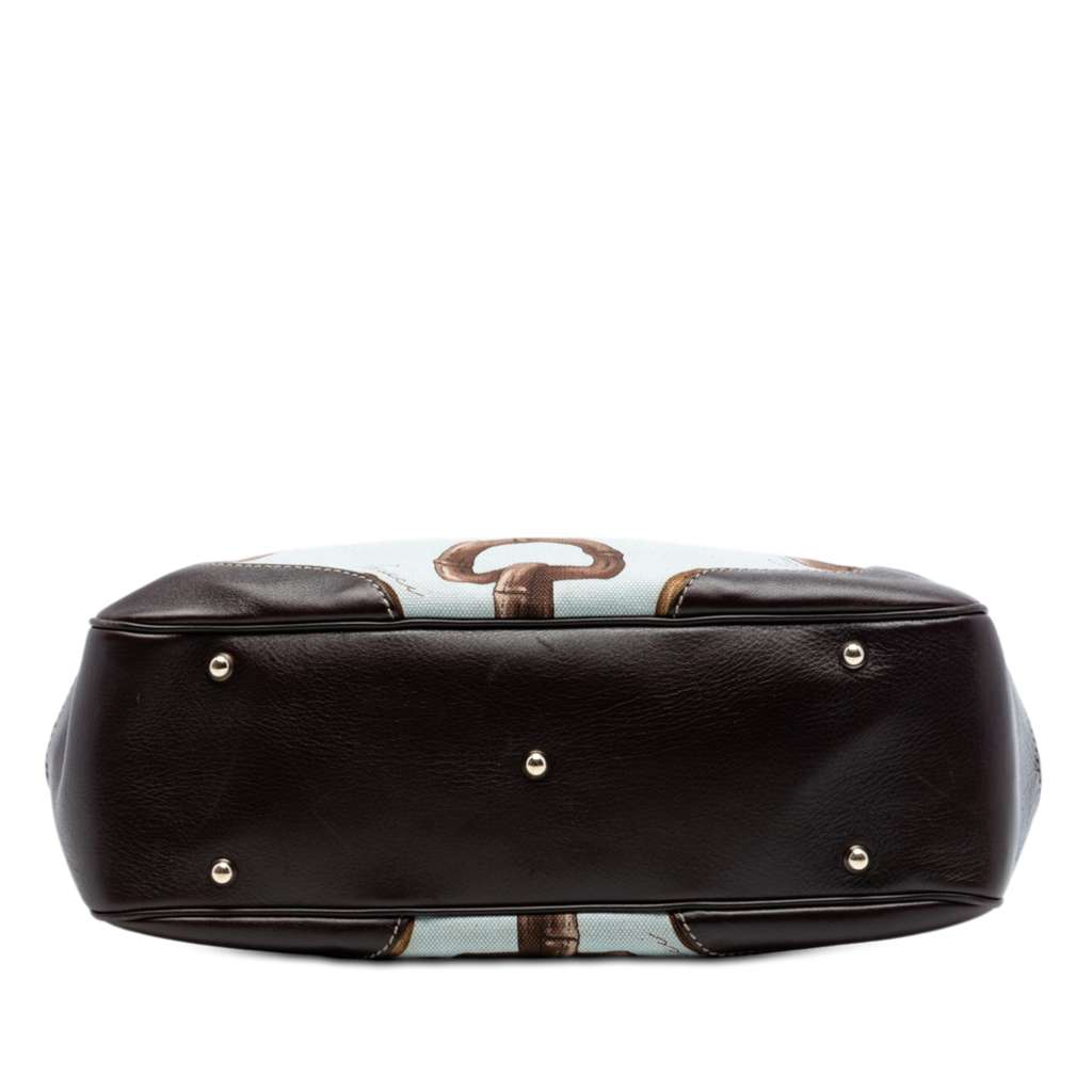 Gucci Printed Canvas Bamboo Horsebit Tote Blue Canvas Good condition - Inside View