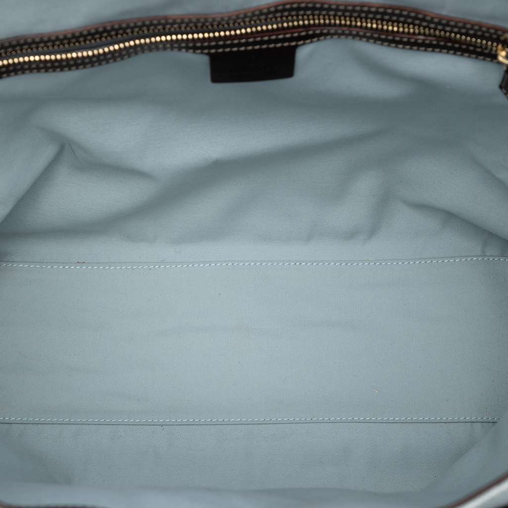 Gucci Printed Canvas Bamboo Horsebit Tote Blue Canvas Good condition - Model View