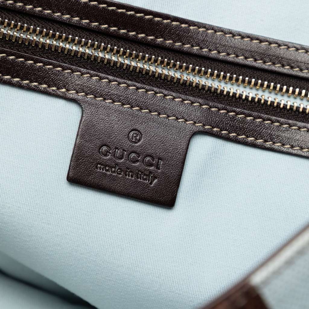 Gucci Printed Canvas Bamboo Horsebit Tote Blue Canvas Good condition - Box View