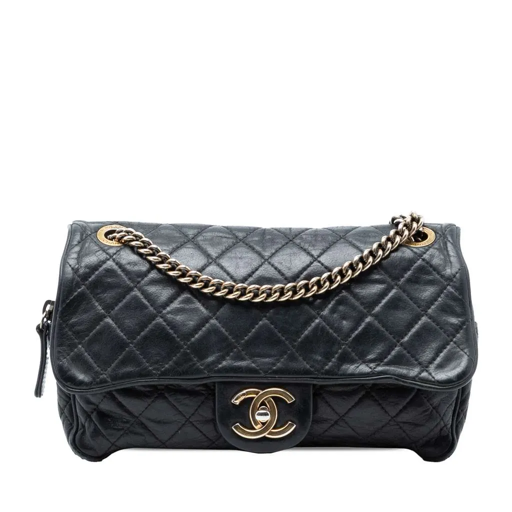 Chanel Small Quilted Iridescent Calfskin Shiva Flap Black Leather Very good - Front View