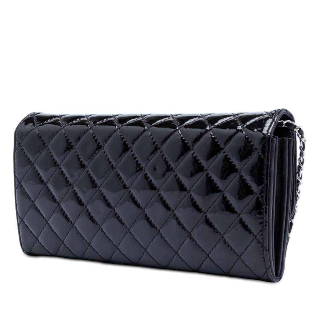 Chanel Quilted Patent Brilliant East West Flap Clutch with Chain Black Leather Good condition - Back View