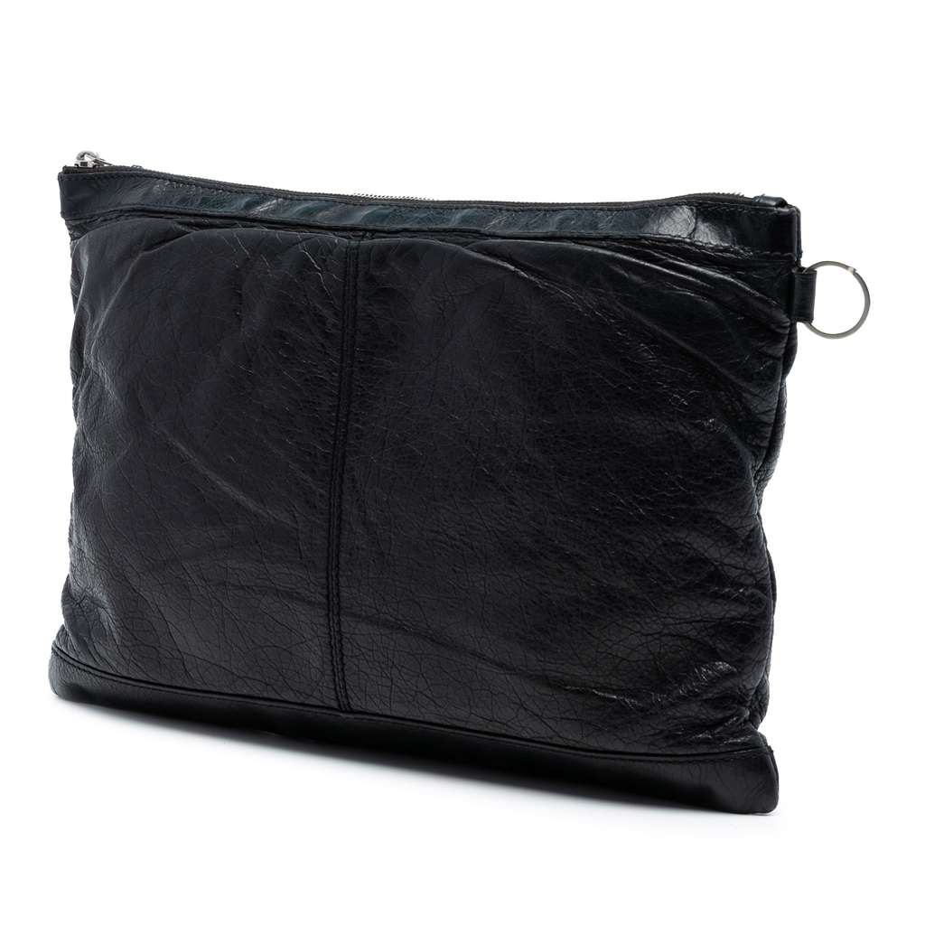 Balenciaga Lambskin Motocross Classic Clip L Clutch Black Leather Good condition - Back View