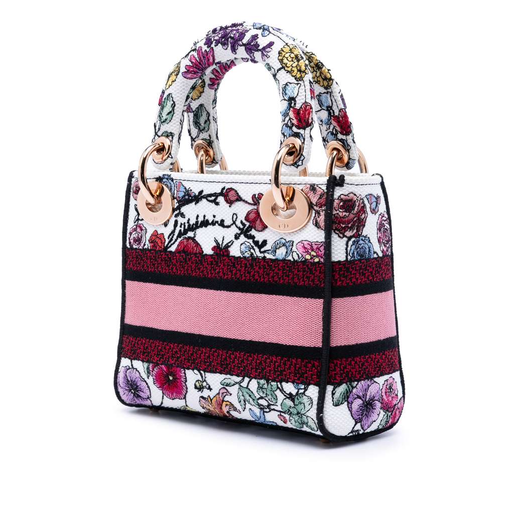 Dior Mini Embroidered Canvas Florilegio Lady D Lite White Canvas Good condition - Back View
