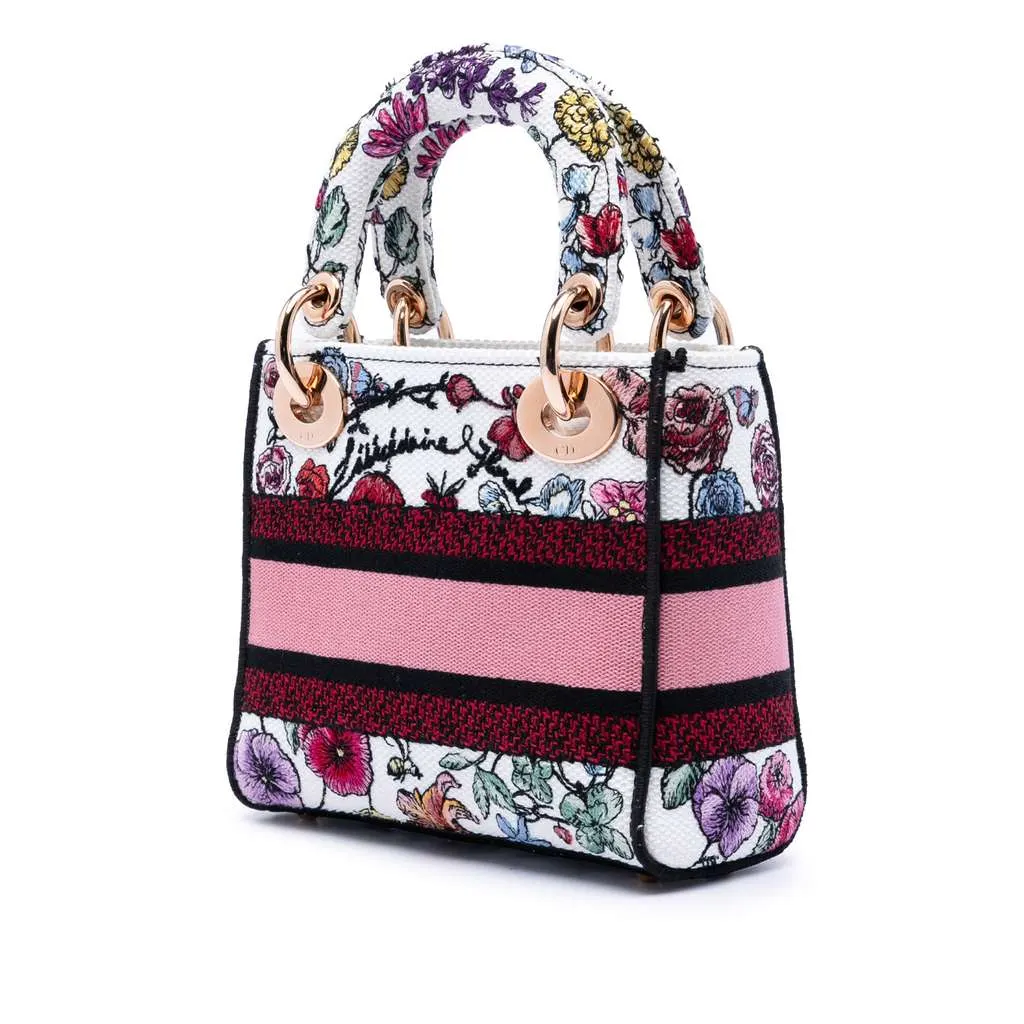 Dior Mini Embroidered Canvas Florilegio Lady D Lite White Canvas Good - Back View
