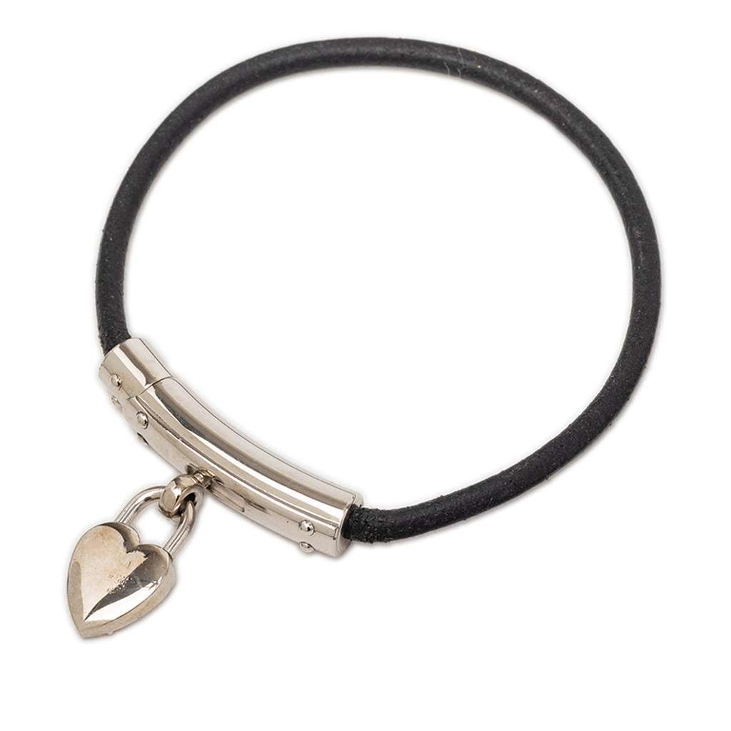 Hermès Leather Cadena Heart Charm Bracelet Black Leather Good condition - Back View