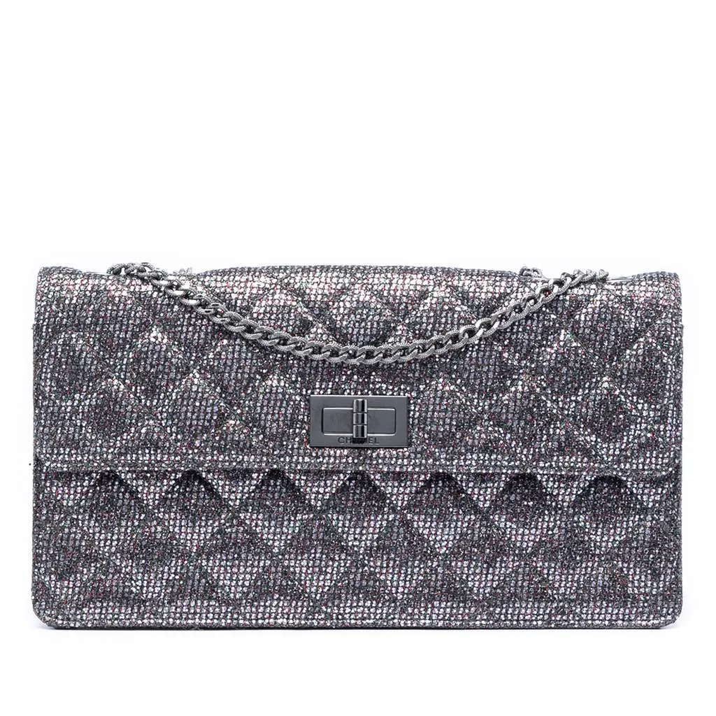 Chanel Quilted Glitter Canvas Reissue 2.55 Flap Silver Canvas Very good - Front View