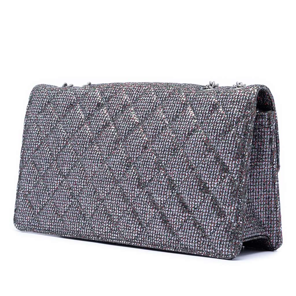 Chanel Quilted Glitter Canvas Reissue 2.55 Flap Silver Canvas Good condition - Back View