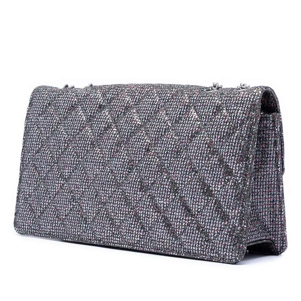 Chanel Quilted Glitter Canvas Reissue 2.55 Flap Silver Canvas Very good - Back View