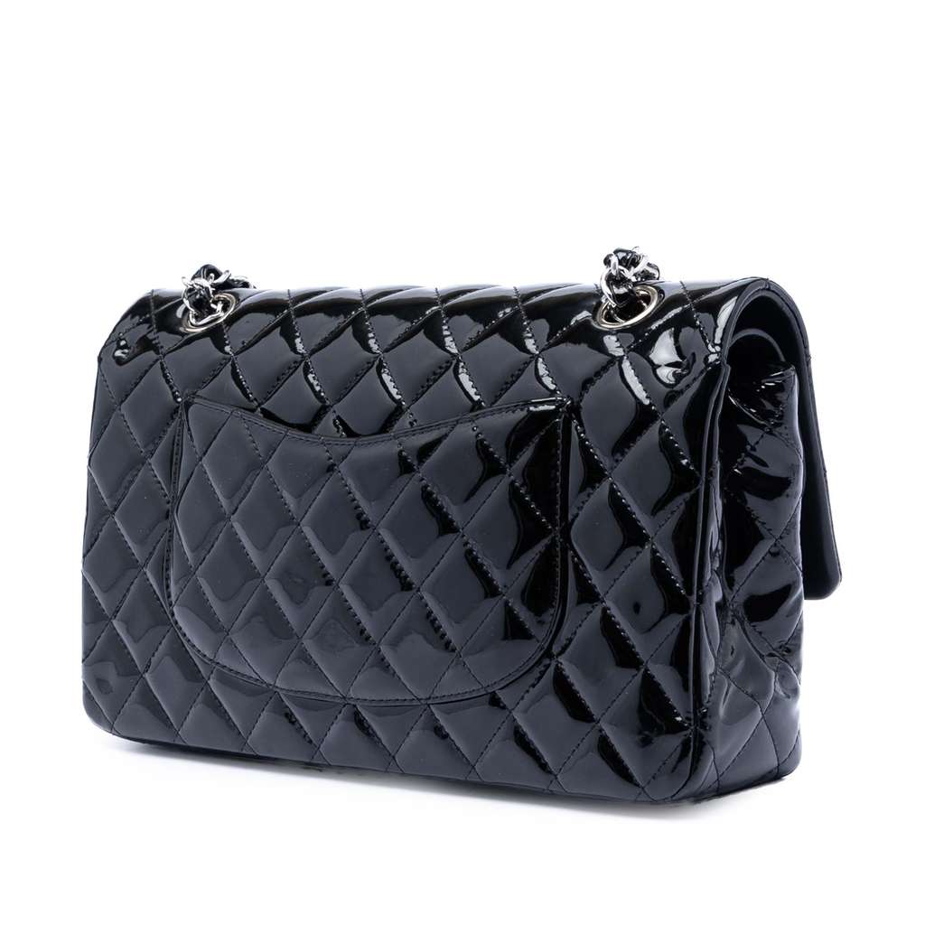 Chanel Medium Classic Patent Double Flap Black Leather Good condition - Back View