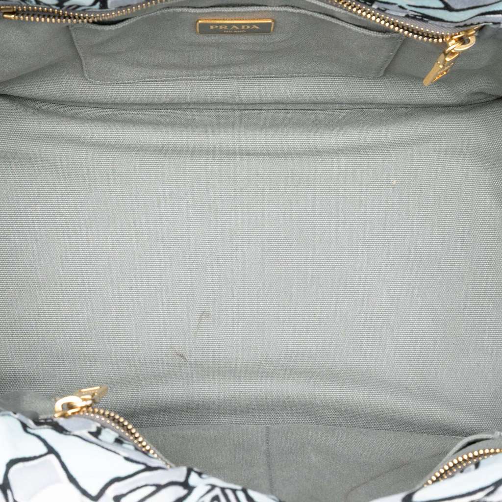 Prada Medium Floral Printed Canvas Canapa Satchel Blue Canvas Good condition - Model View