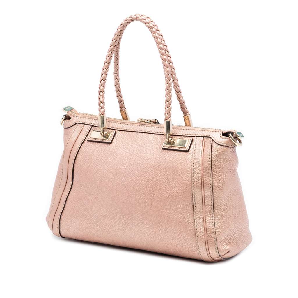 Gucci Metallic Pebbled Calfskin Bella Satchel Pink Leather Good condition - Back View