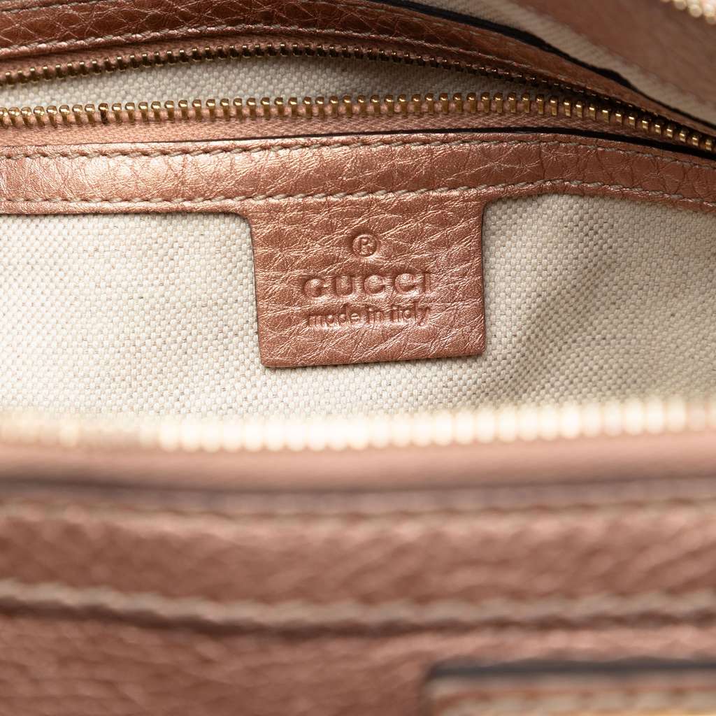 Gucci Metallic Pebbled Calfskin Bella Satchel Pink Leather Good condition - Box View