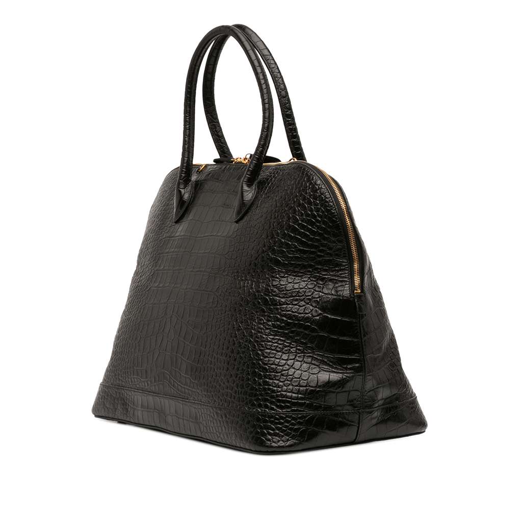 Balenciaga Large Croc Embossed Calfskin Ville Top Handle Bag Black Leather Good condition - Back View