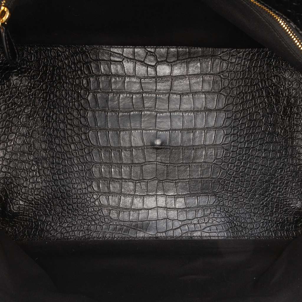 Balenciaga Large Croc Embossed Calfskin Ville Top Handle Bag Black Leather Good condition - Model View