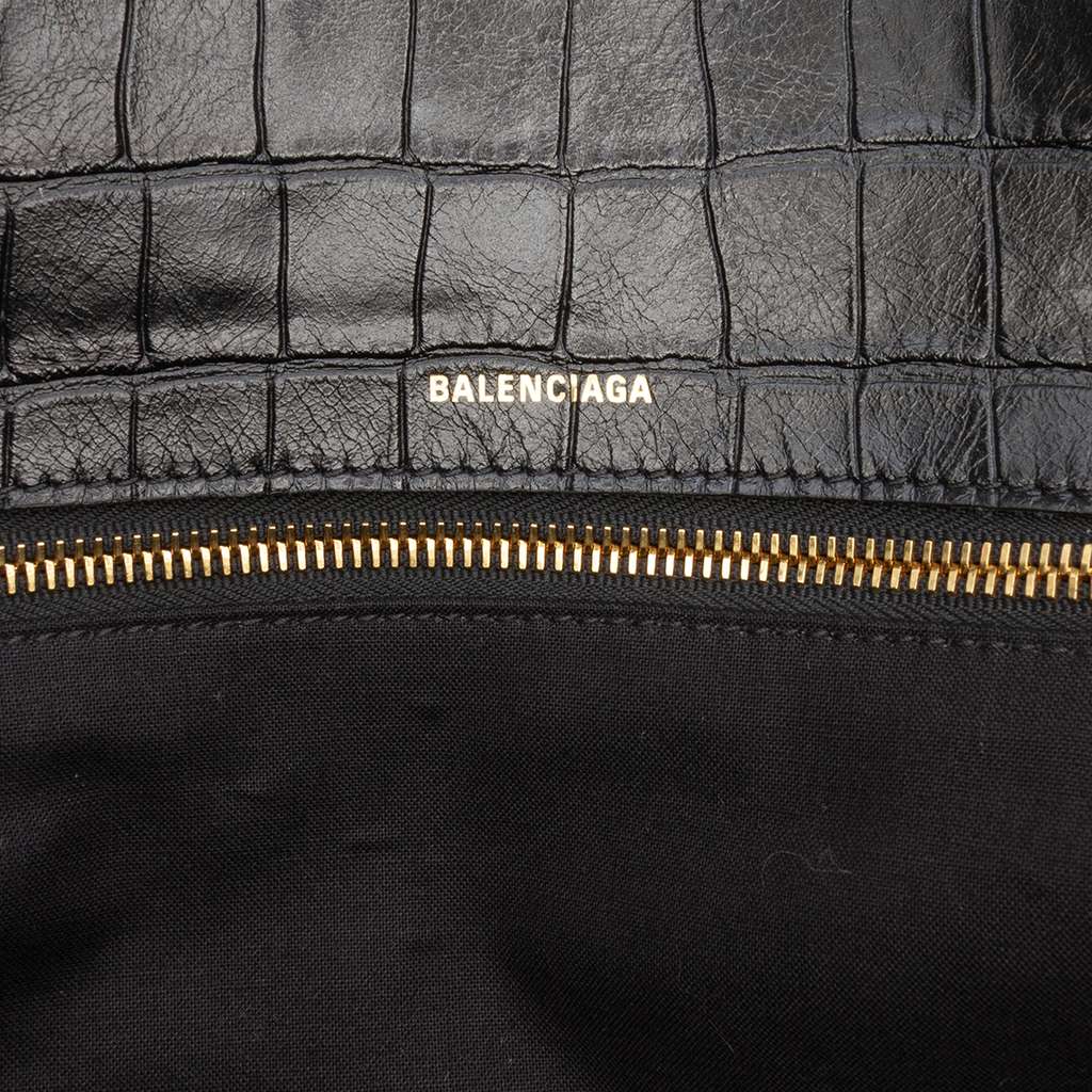 Balenciaga Large Croc Embossed Calfskin Ville Top Handle Bag Black Leather Good condition - Box View