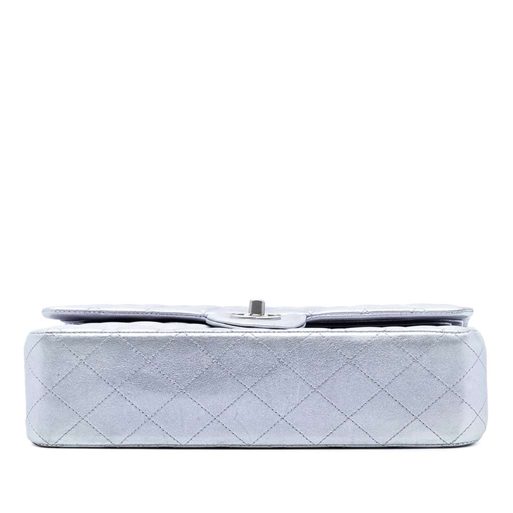 Chanel Medium Classic Metallic Lambskin Double Flap Silver Leather Good condition - Inside View