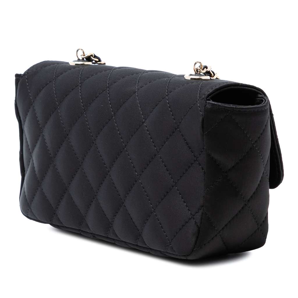 Chanel Mini Rectangular Quilted Satin Single Flap Black Satin Good condition - Back View