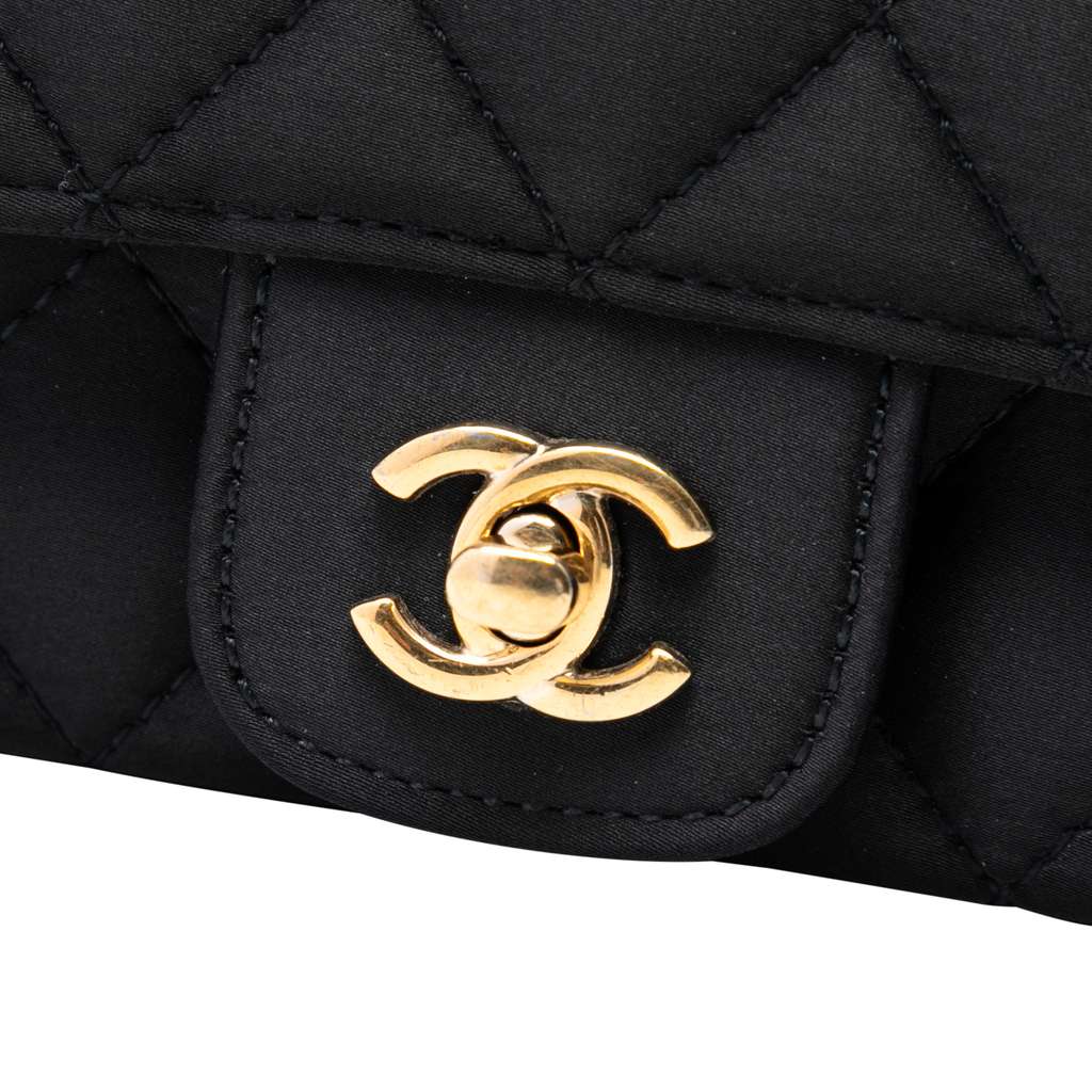 Chanel Mini Rectangular Quilted Satin Single Flap Black Satin Good condition - Box View