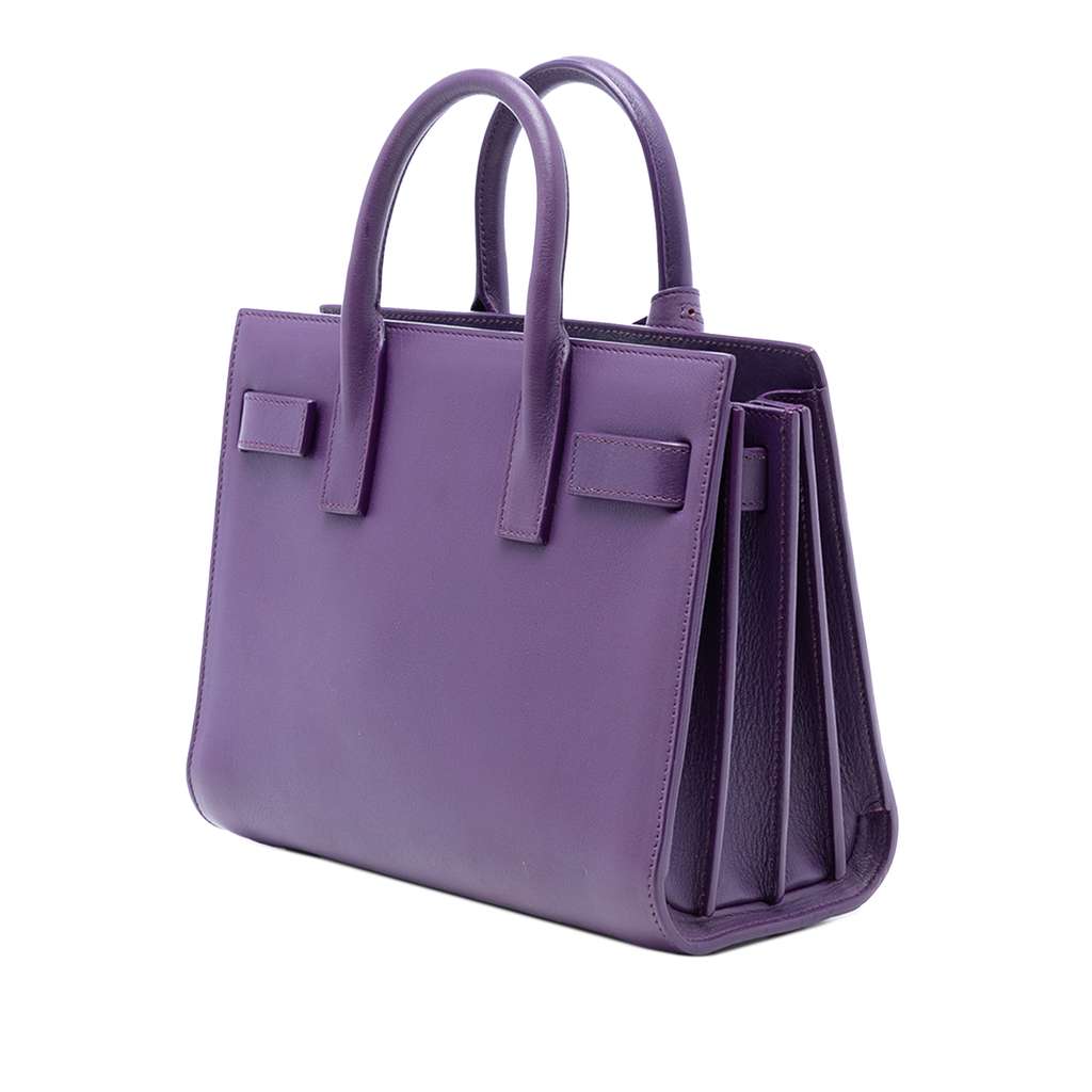 Saint Laurent Nano Leather Sac de Jour Satchel Purple Leather Good condition - Back View