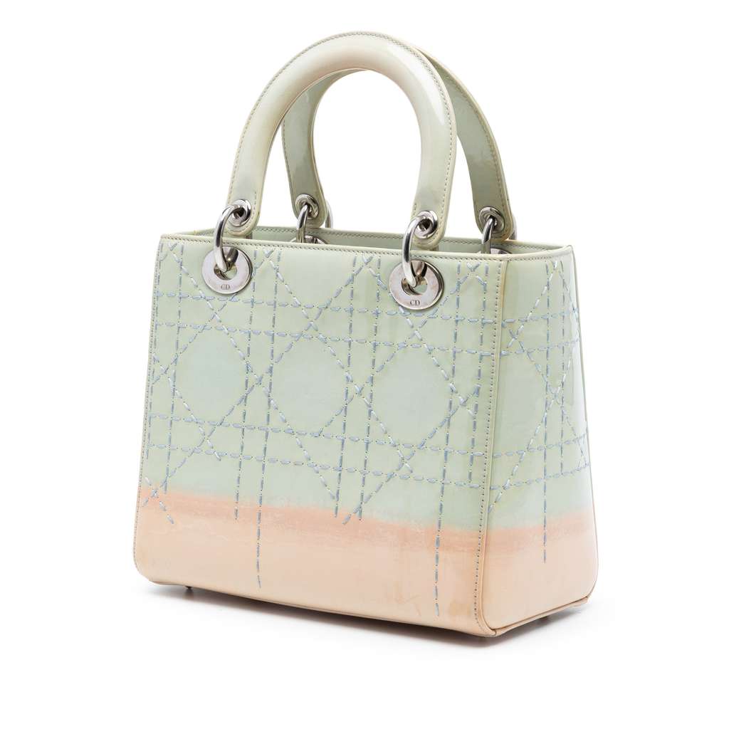 Dior Medium Ombre Patent Cannage Lady Dior Green Leather Good condition - Back View