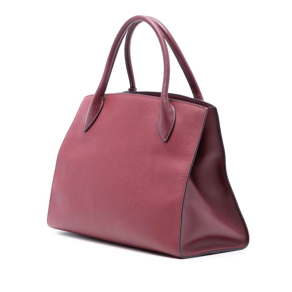 Prada Medium Saffiano Cuir Monochrome Top Handle Tote Red Leather Good condition - Back View