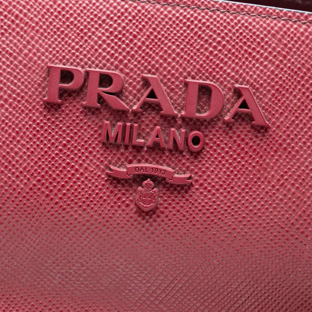 Prada Medium Saffiano Cuir Monochrome Top Handle Tote Red Leather Good condition - Box View