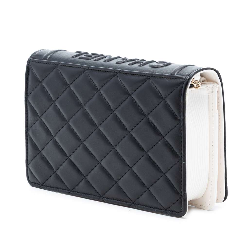 Chanel Quilted Lambskin Book Wallet On Chain Black Leather Good condition - Back View