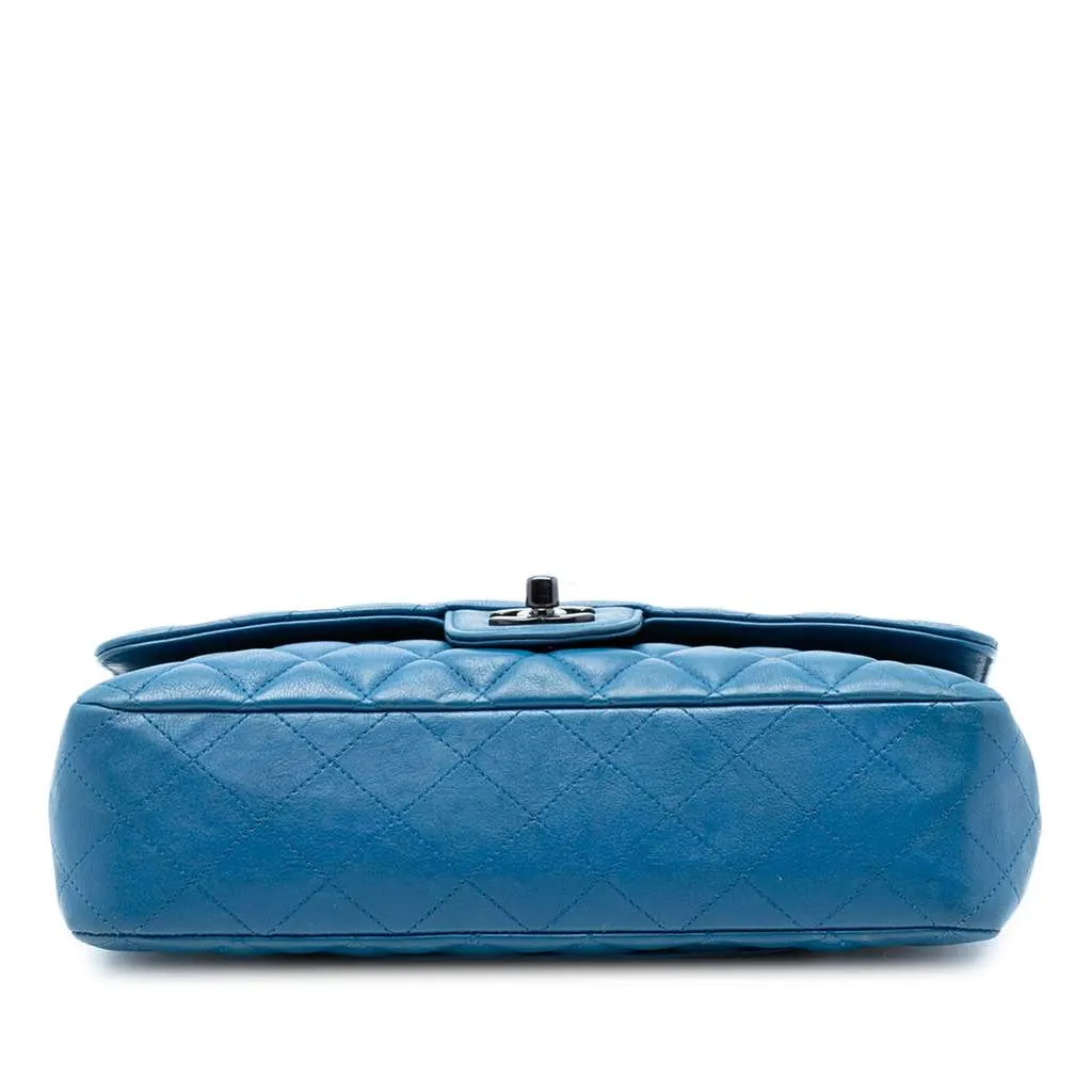 Chanel Medium Classic Calfskin Double Flap Blue Leather Very good - Inside View