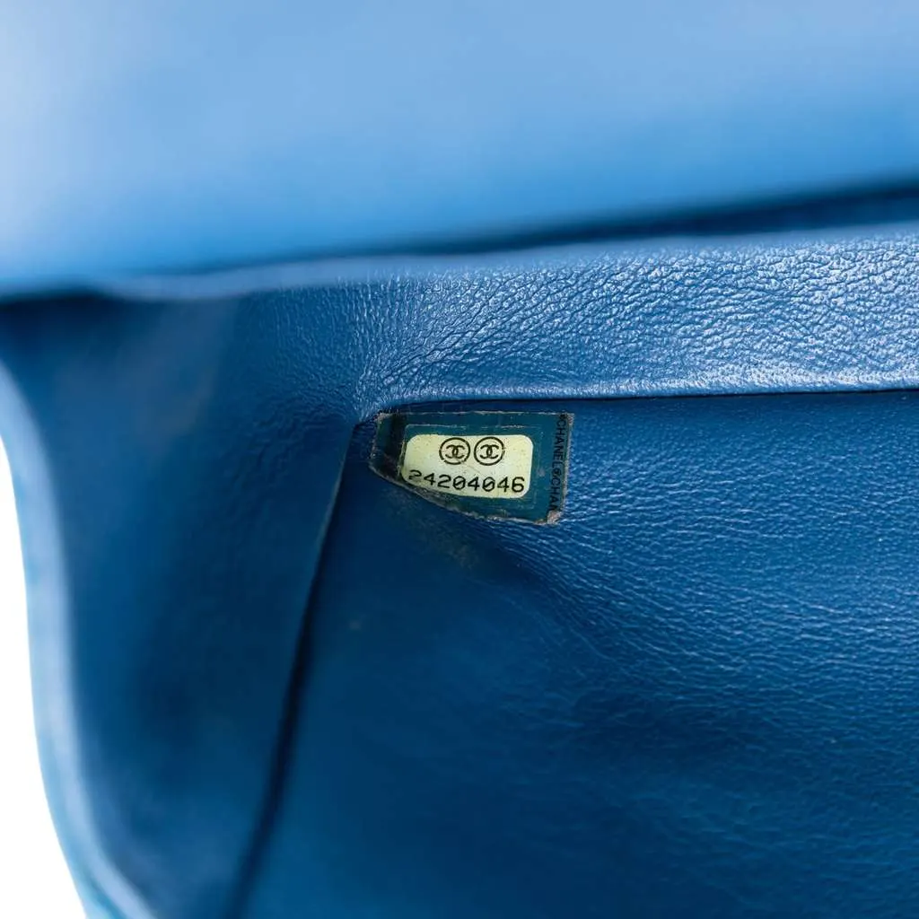 Chanel Medium Classic Calfskin Double Flap Blue Leather Very good - Box View