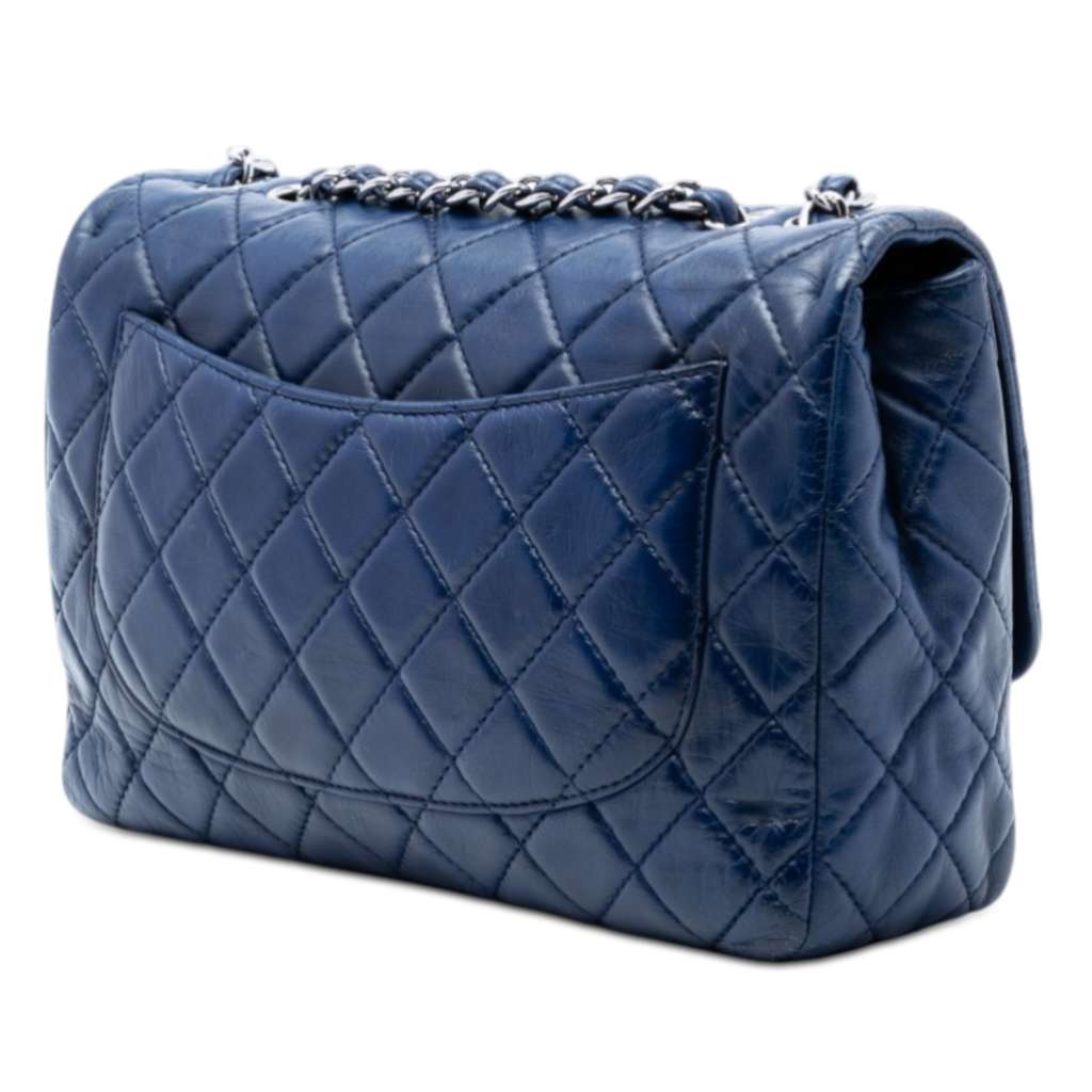 Chanel Jumbo Classic Lambskin Single Flap Blue Leather Good condition - Back View