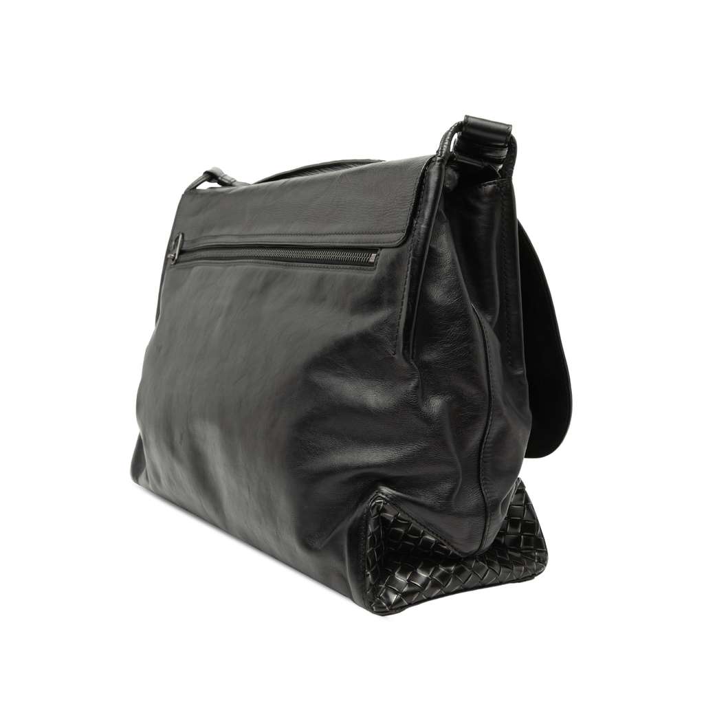 Bottega Veneta Nappa Intrecciato Trimmed Messenger Bag Black Leather Good condition - Back View