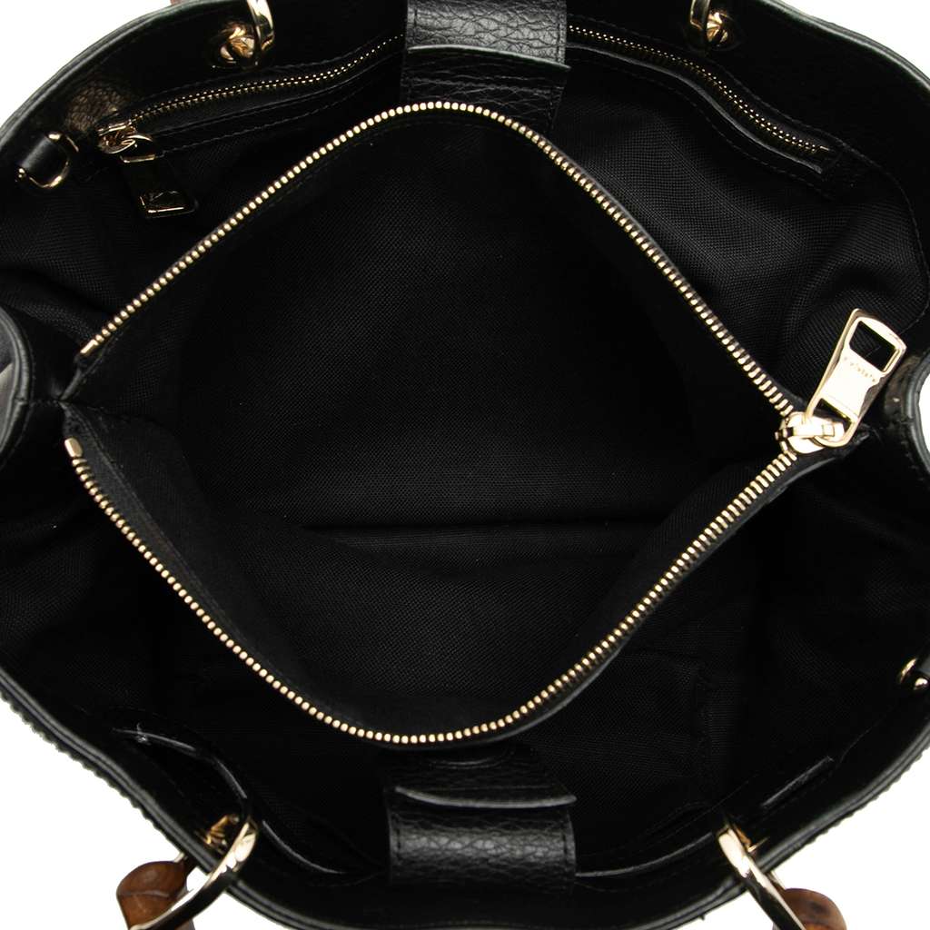 Gucci Medium Calfskin Bamboo Shopper Satchel Black Leather Fair condition - Model View