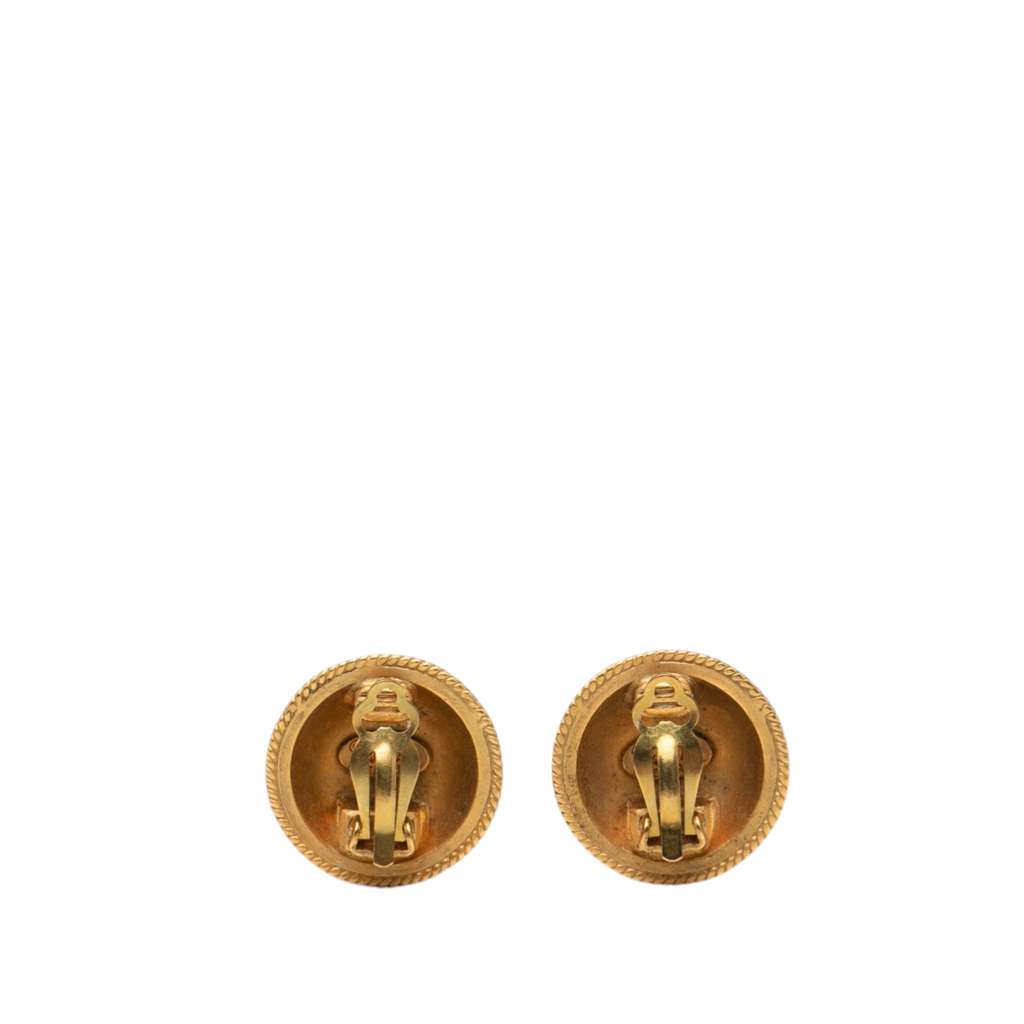 Chanel Gold Plated CC Button Clip on Earrings Gold Metal Good condition - Back View