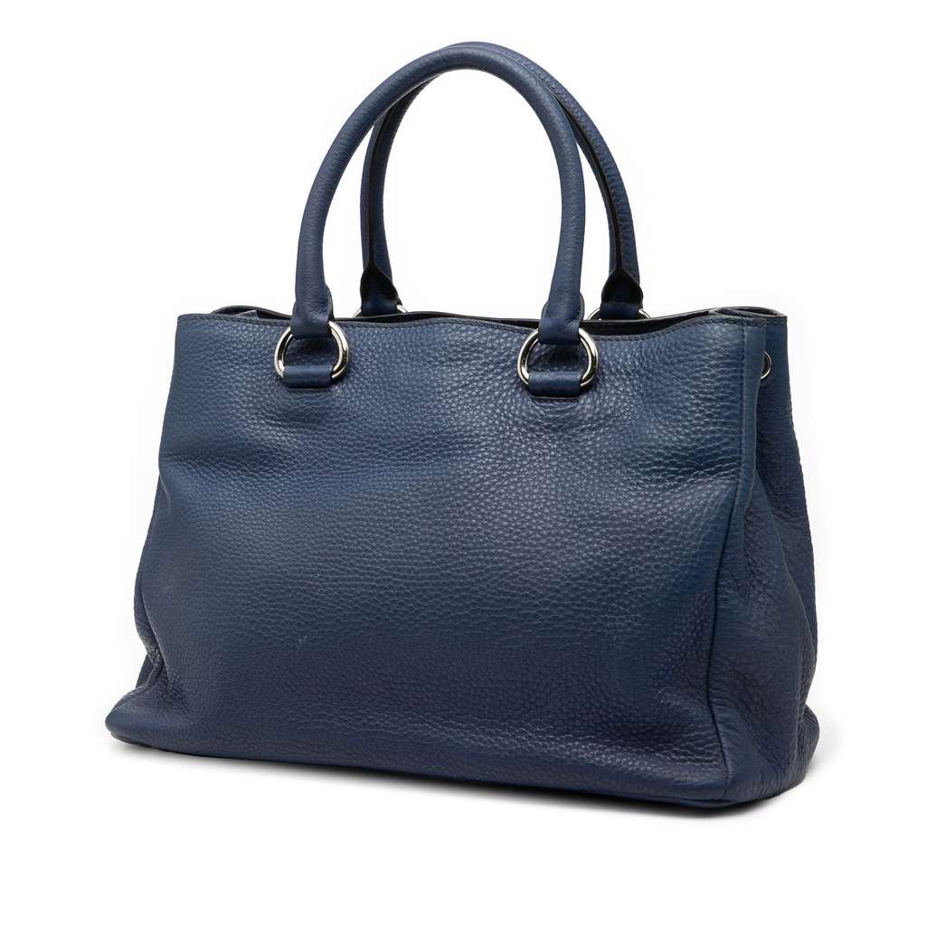 Prada Vitello Daino Zip Top Satchel Blue Leather Good condition - Back View