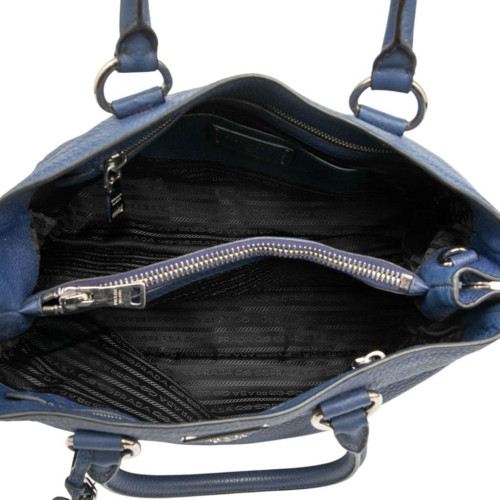 Prada Vitello Daino Zip Top Satchel Blue Leather Good condition - Model View