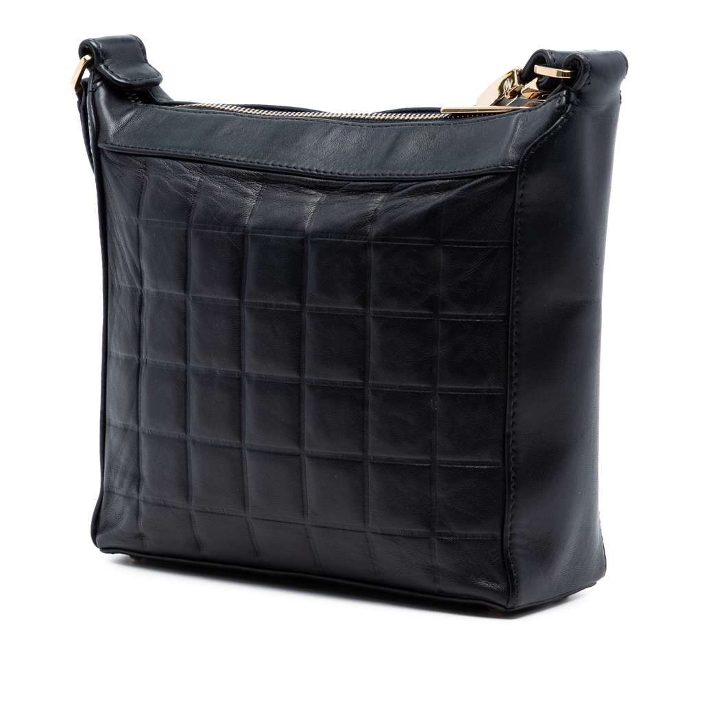 Chanel CC Chocolate Bar Lambskin Shoulder Bag Black Leather Good condition - Back View