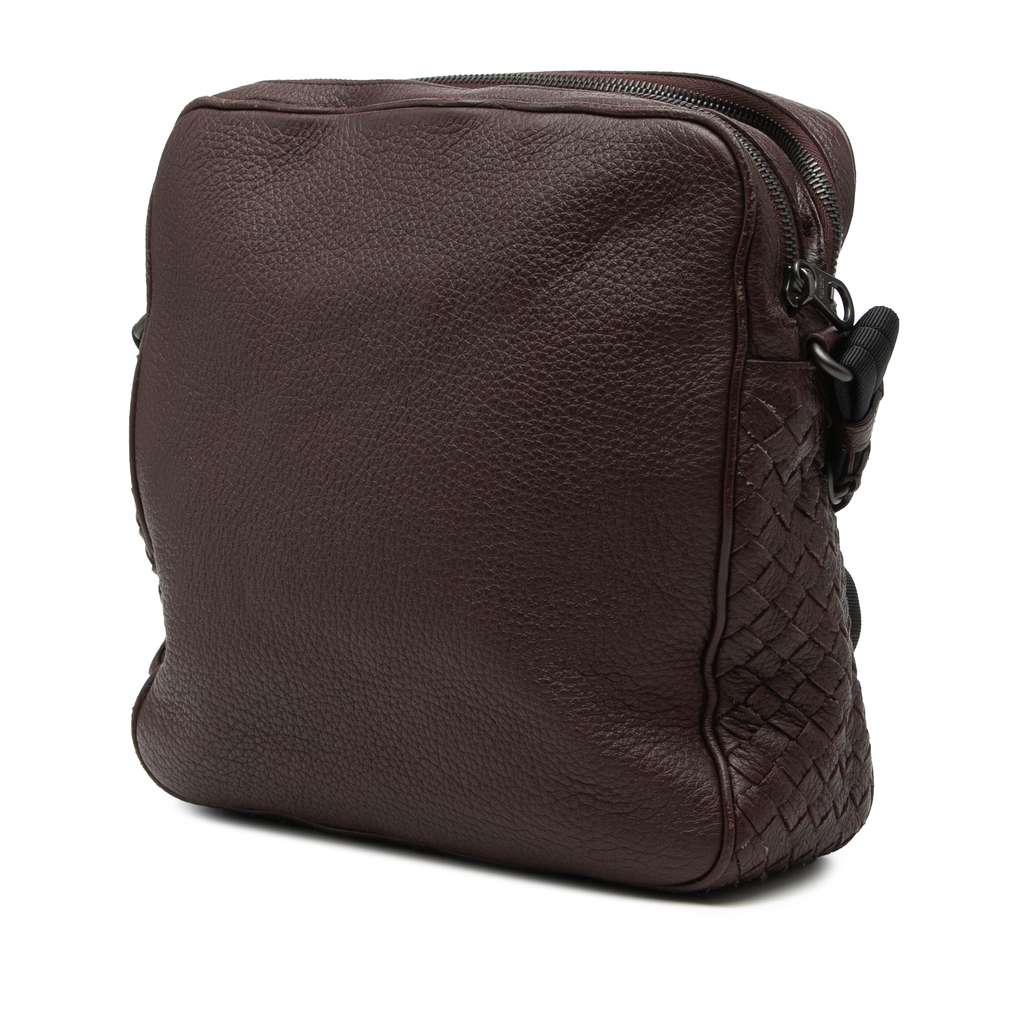 Bottega Veneta Intrecciato Trimmed Nappa Messenger Bag Brown Leather Good condition - Back View